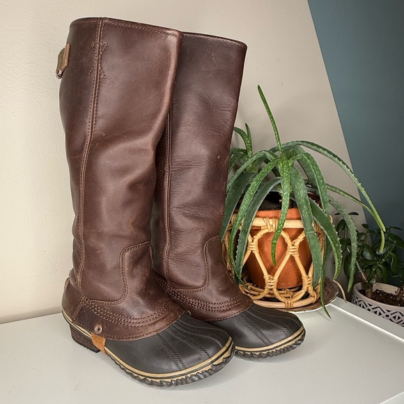 Sorel Slimpack Tall Duck Boots Brown Leather Waterproof Riding Boot 8.5 NL2007 - Picture 2 of 15